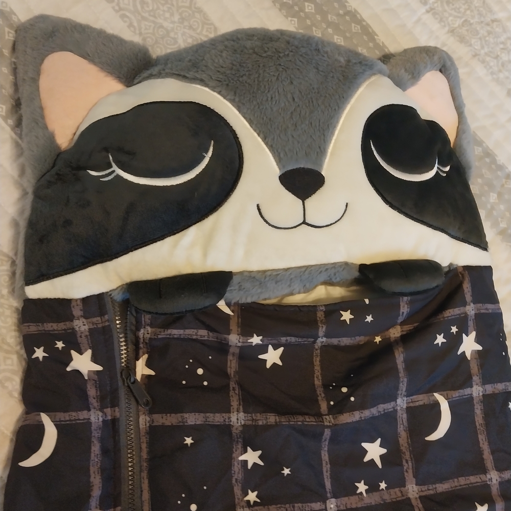Kids Grey Raccoon Hooded Pajama Blanket - Cozy Sleepwear